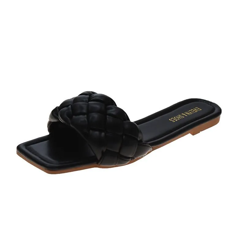 Summer Hot Sale flip flops Slippers Women leather Twist braid Sandals Shoes 2022 New White Sexy Luxury Brand Mules Shoes mujer