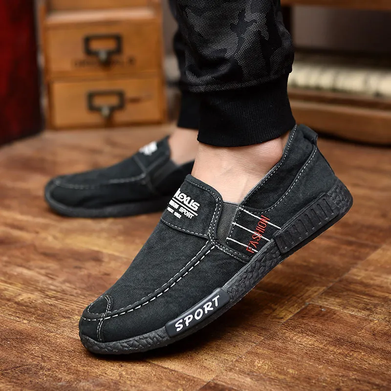 Summer Slip on Men&#39;s Casual Shoes Rubber Solid Mens Canvas Shoes Lightweight Waterproof Male Flat Casual Sneakers