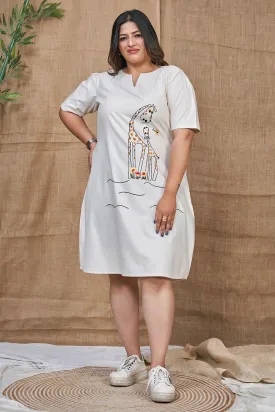 White Casual Cotton Dress With Embroidery