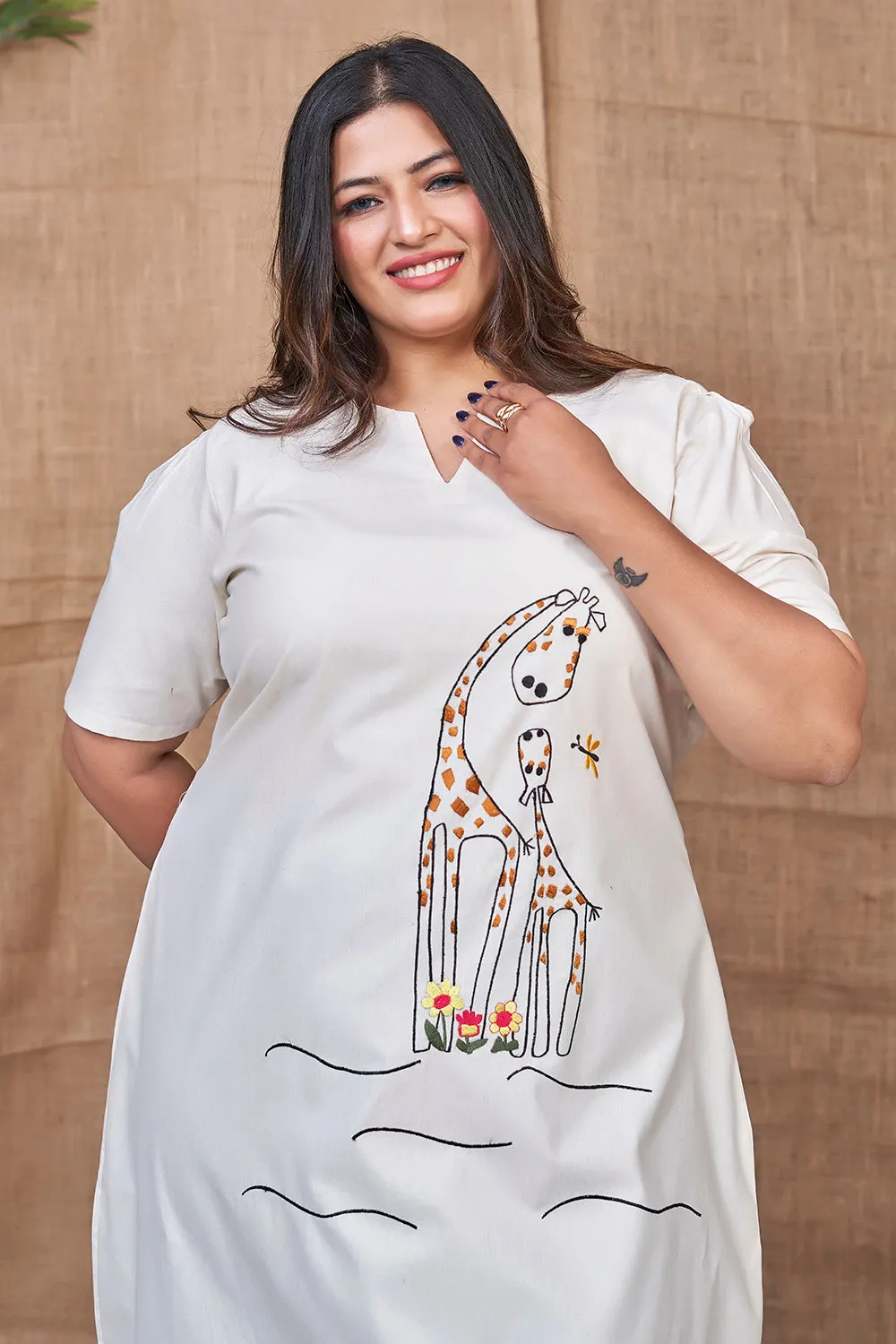 White Casual Cotton Dress With Embroidery